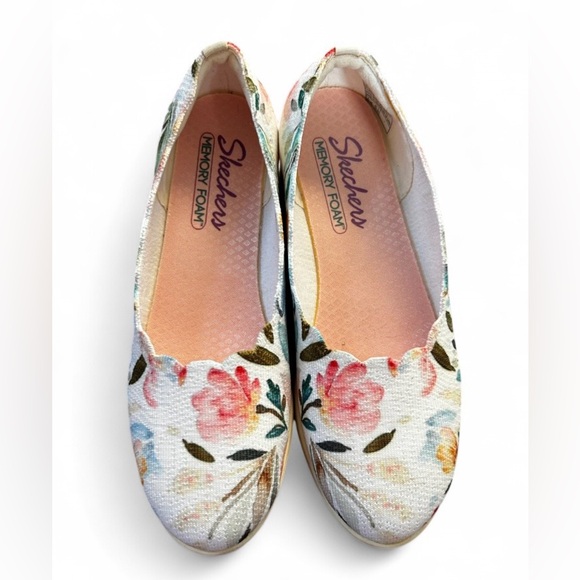 Skechers Cleo Flex Washable Knit Scalloped Pastel Floral Flats with Memory Foam - Picture 2 of 5
